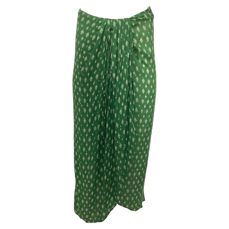 Quality Driven Apparel Johanna Ortiz Merecumbé Print Faux Wrap Maxi Skirt in Green Viscose