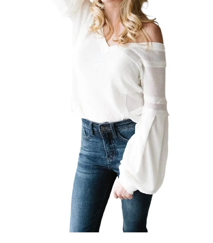 Colorful Clothing Bellissimo Draped V-Neck Sweater In White