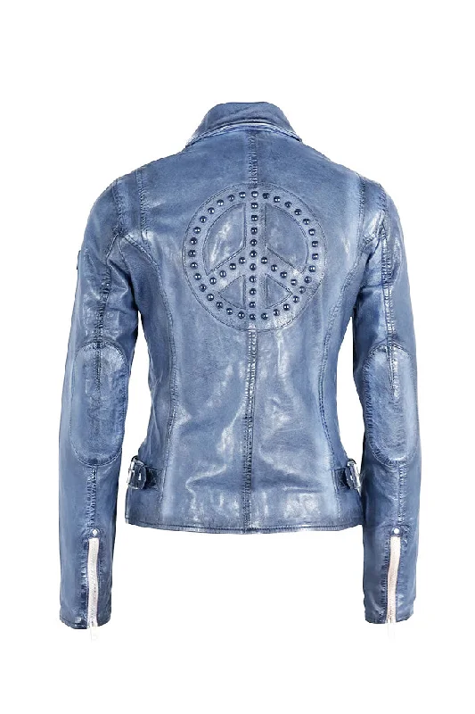 Sleek Design Maysie Peace Leather Jacket - Sky