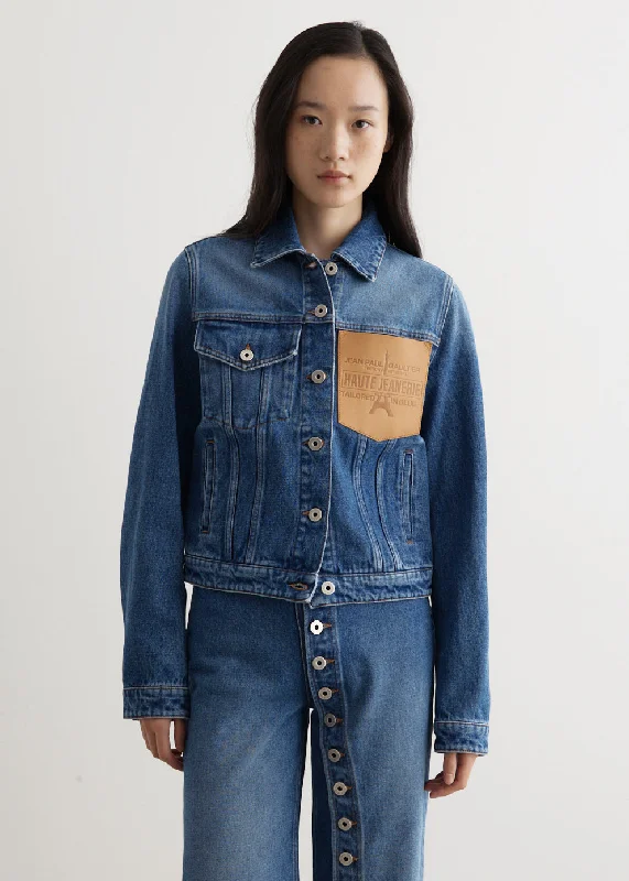 Fashion Frontiers Denim Jacket With Leather Pocket