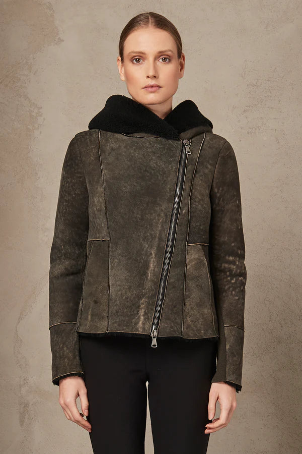 Huge Price Cut Hooded Sheepskin Jacket - Mud