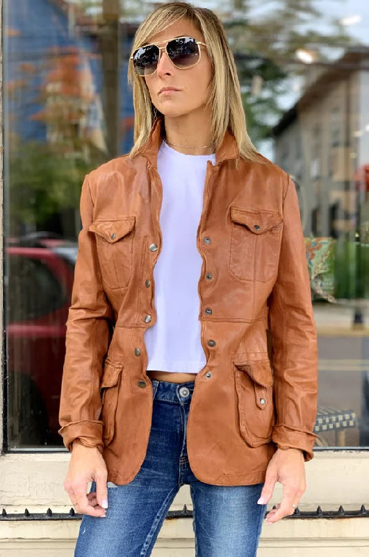 Fashion Essentials Delphine Leather Jacket - Cognac