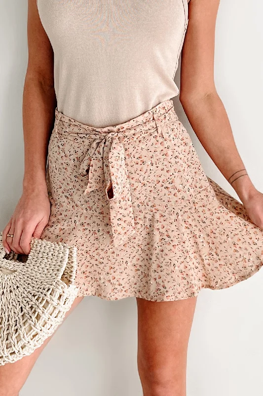 Evening Looks Natures Embrace Floral Print Mini Skirt (Taupe)