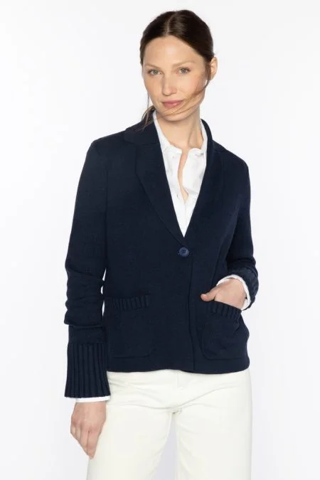 Hot Sale Kinross Cashmere Rib Trim Notch Collar Cardi