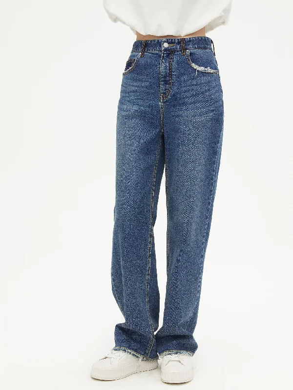 Break Fashion Norms Slouchy Fur-Trimmed Jeans