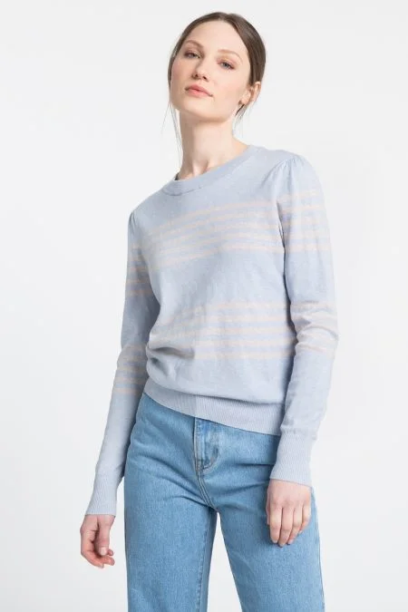 Trendy Styles Kinross Cashmere Gathered Sleeve Stripe Crew