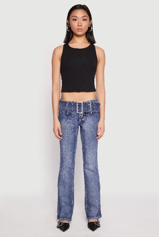 Earthy Tones Madden Girl Belted Front Boot Cut Jeans