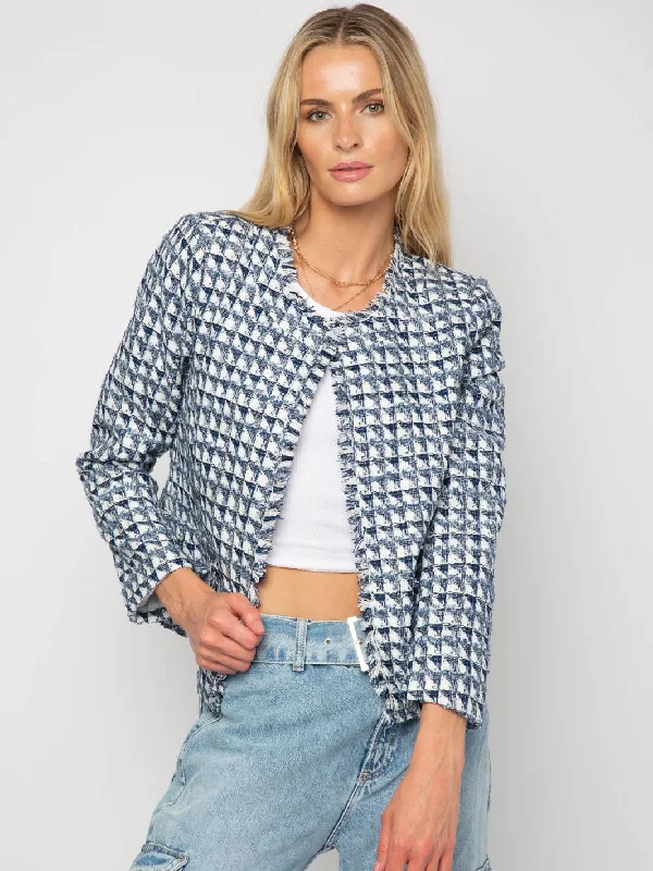 Designer Wear On Sale Veronica Double Breasted Tweed Jacket - Navy