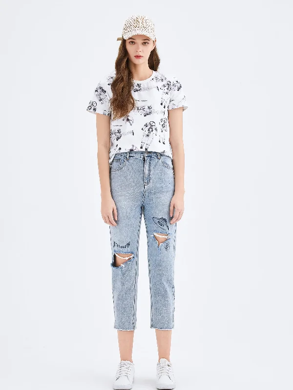 Versatile Wardrobe Essentials Mars Printed Ripped Jeans