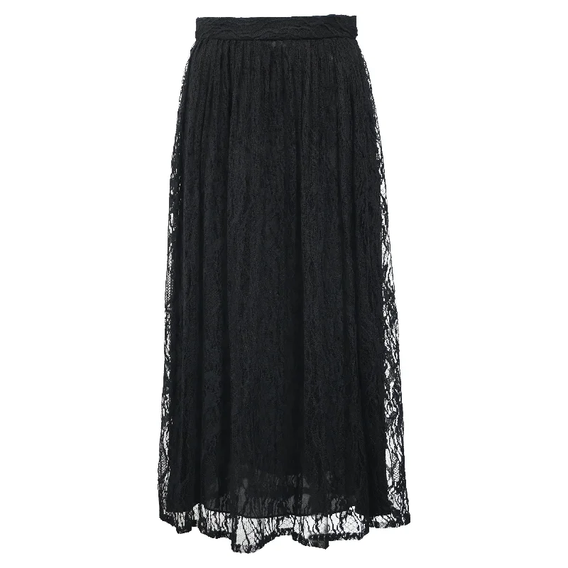 Style Streetwear Celine Midi Lace Skirt in Black Polyamide