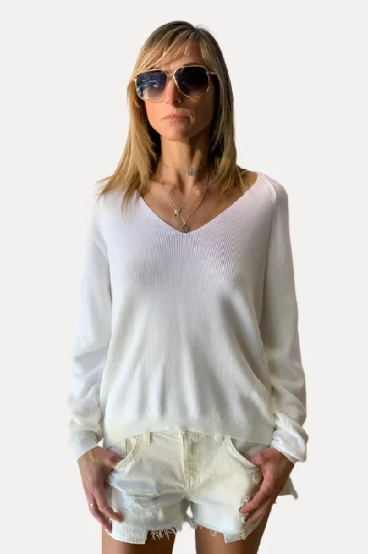 Elegant Clothing Long Sleeve v Neck - White