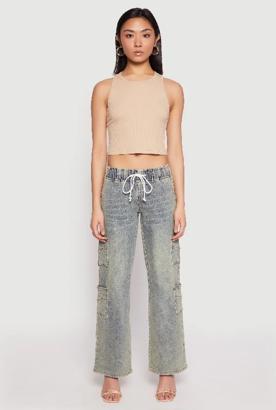 Elegant Details VIP Elastic Waist Band Wide Leg Jeans