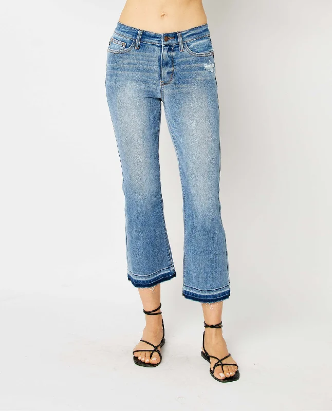 Chic Outfits Judy Blue Mid Rise Release Hem Cropped Bootcut Jeans