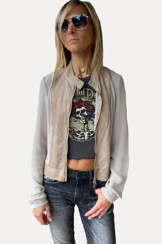 Graceful Cut Moto Jacket - Beige