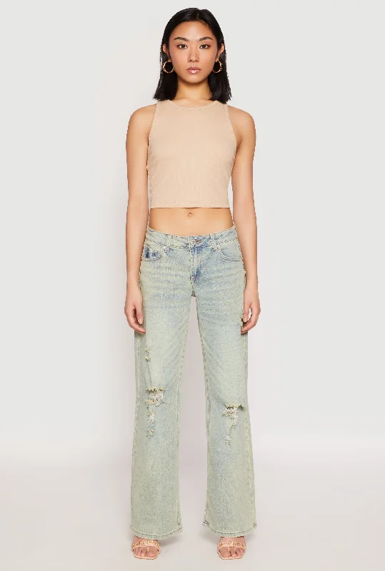 Effortless Style VIP Distressed Low Rise Wide Leg Jeans