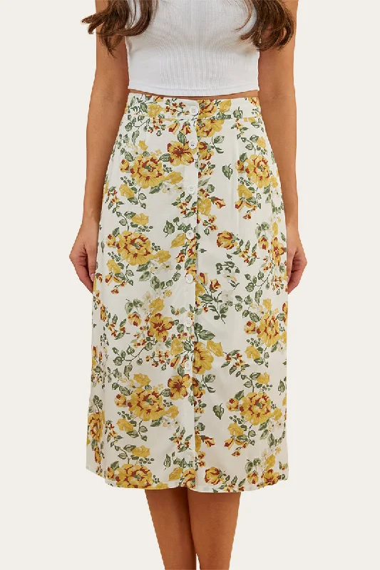 Innovate Your Wardrobe Rosabel Womens Midi Skirt - White/Yellow