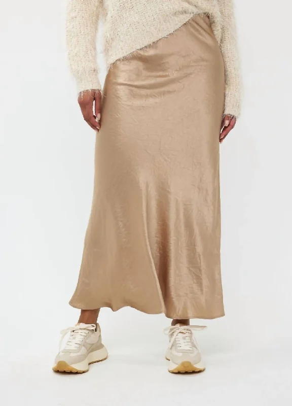 Budget Saver Crushed Satin Skirt In Light Sand