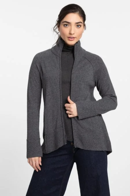 Step Ahead, Lead The Trend Kinross Cashmere Sporty Zip Mock Cardigan