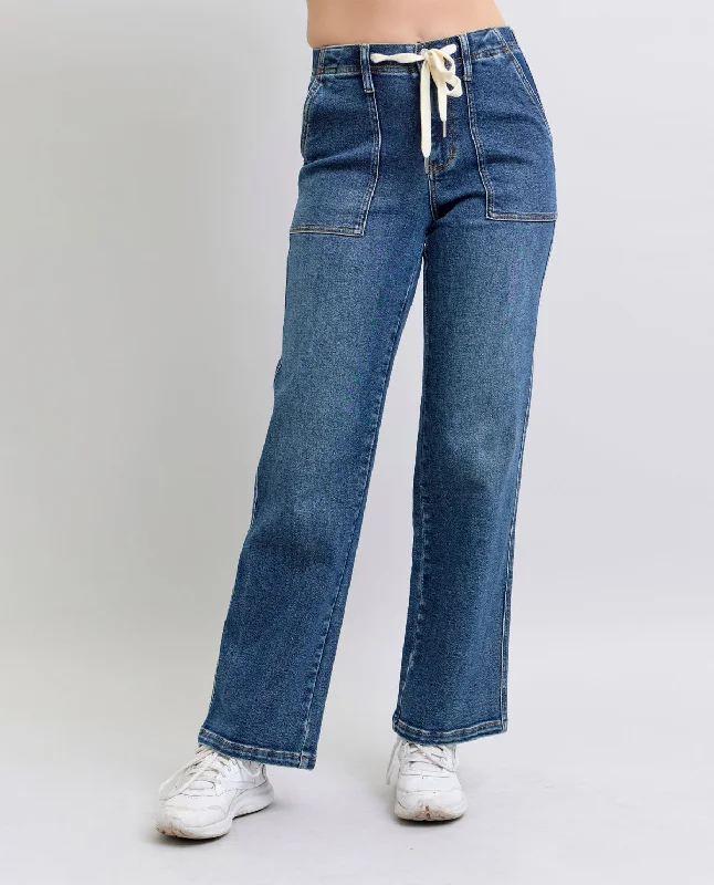 Clearance Event Judy Blue High Waist Drawstring Wide Leg Jean