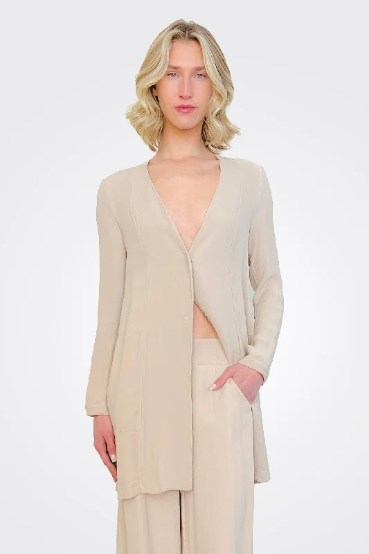 Vibrant Femme Fashion Long Jacket - Tan