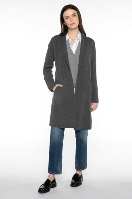 Casual Yet Stylish Separates Kinross Cashmere Doubleknit Notch Collar Cardigan