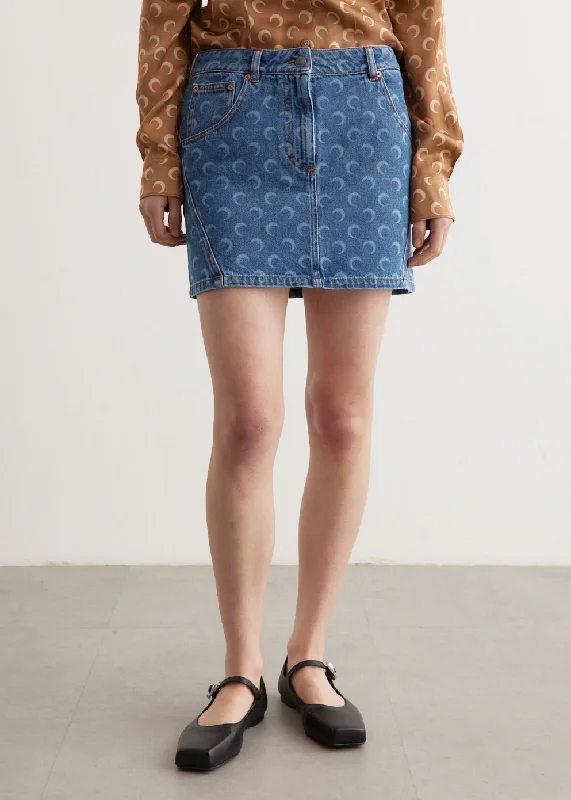 Durable Fashion Picks Moon Laser Denim Mini Skirt