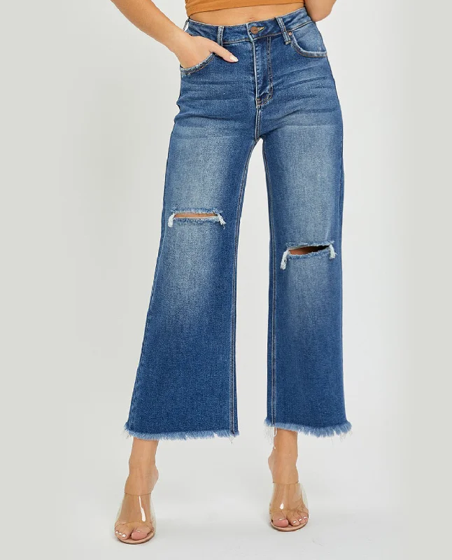 Latest Trends Risen High Rise Frayed Ankle Wide Jeans