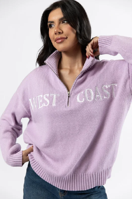 Refined Simplicity Roll With It Purple West Coast Quarter Zip Sweater SALE