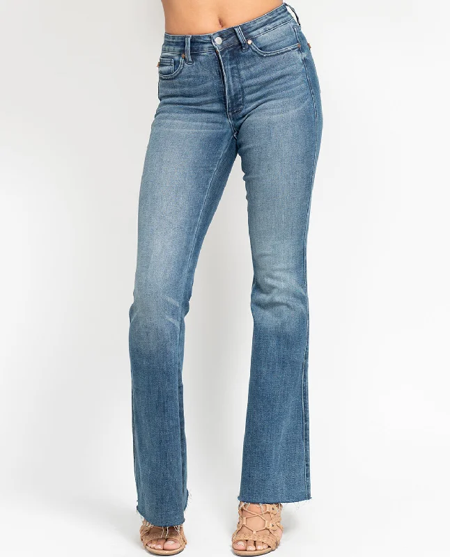 Mother's Day Special Judy Blue Mid-Rise Tummy Control Hem Flare Jean