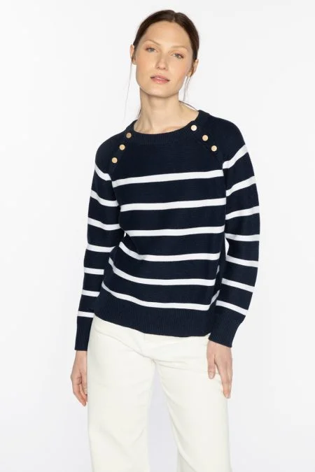 Save Big Kinross Cashmere Stripe Button Crew