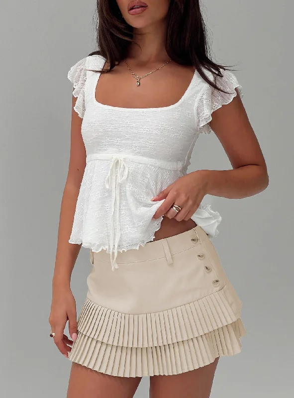 Graceful Drape Last Night Ruffle Mini Skirt Beige