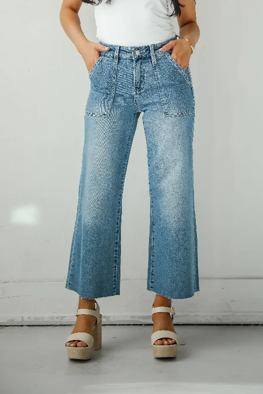 Limited Stock Lyla Medium Wash High-Rise Utility Crop Wide Leg Jeans