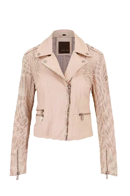 Elegant Fashion Hera Leather Jacket - Pale Pink