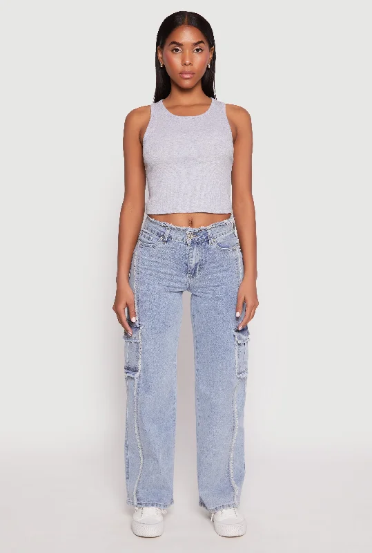 Minimalist Chic VIP Frayed Pintuck Cargo Jeans