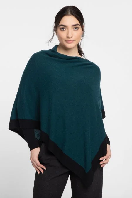 Comfortable Chic Kinross Cashmere Contrast Trim Poncho