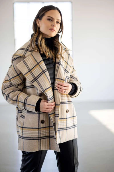 Fashion Deal Lucas Double Face Wool Plaid Coat - Oatmeal