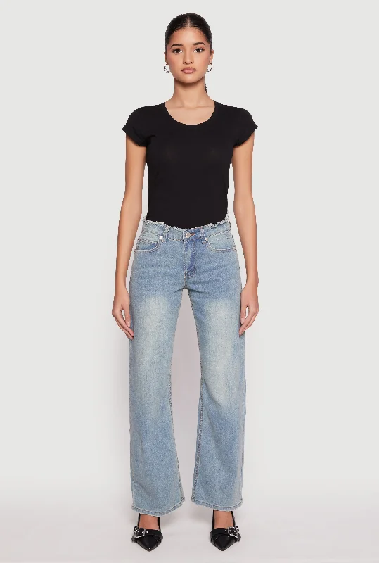 Laid-Back Elegance VIP Frayed Waist Wide Leg Jeans