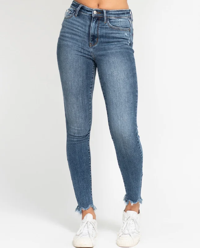 Limited Time Deal Judy Blue High Waist Destroy Shark Bite Hem Ankle Jean