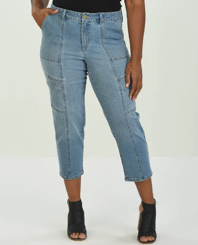 Chic Urban Fashion Look D Jeans Plus Utility Pocket Straight Leg Ankle Jean