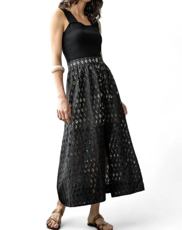 Wardrobe Refresh Eyelet Side Button Maxi Skirt In Black