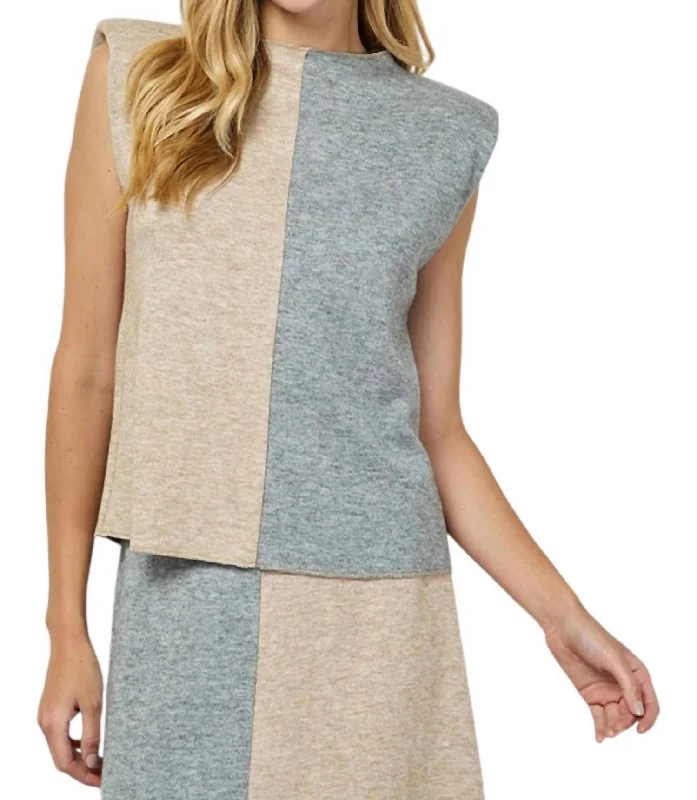 Stylish Savings Color Block Sleeveless Top In Taupe/grey