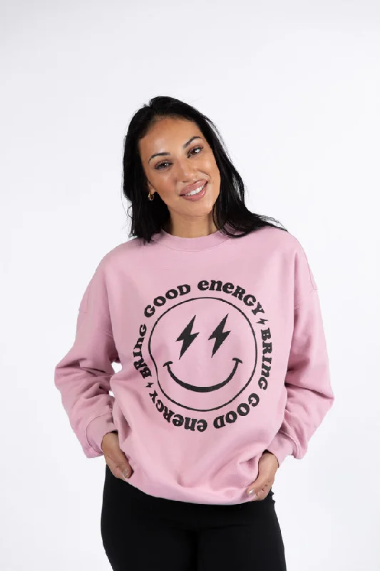 Fashion Sale Bring Good Energy Mauve Oversized Graphic Sweatshirt