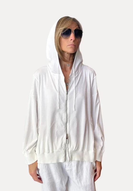 Unleash Your Trendy Side Regular Fit Stretch Cotton Jersey Jacket w/ Hood - White