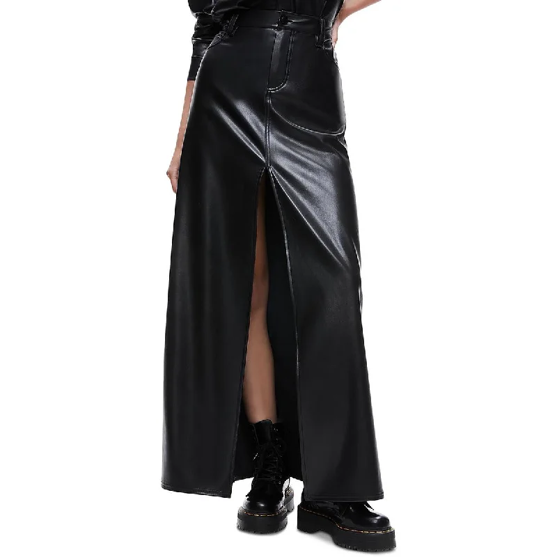 Trendy Street Style Clothing Womens Faux Leather Slit Maxi Skirt