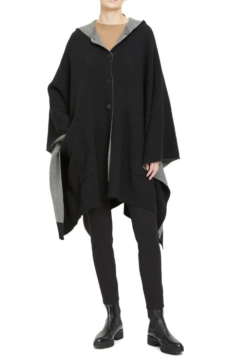 Fashion Forward Felted Wool-Cashmere Hooded Poncho - Black / Grey