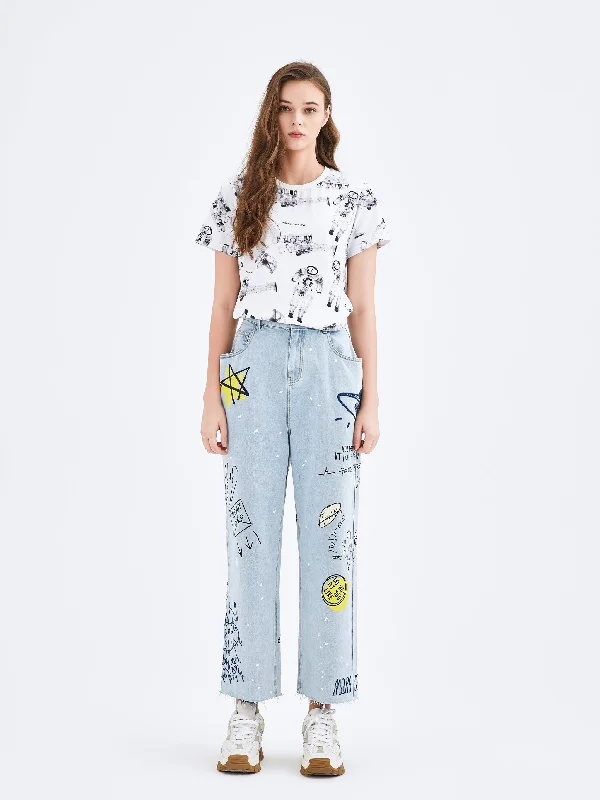 Absurdly Cheap Sale Mars Graffiti Bootcut Cropped Jeans