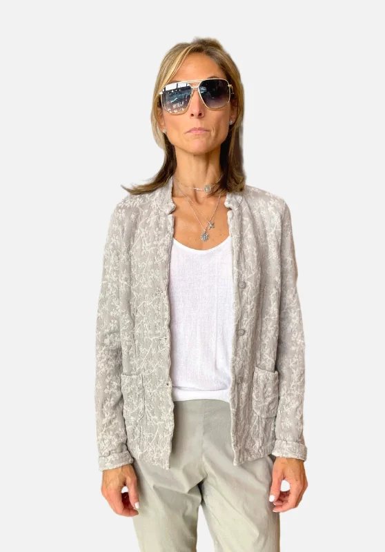 Save Big Floral Cotton Linen Jacquard Knitted Jacket - Grey