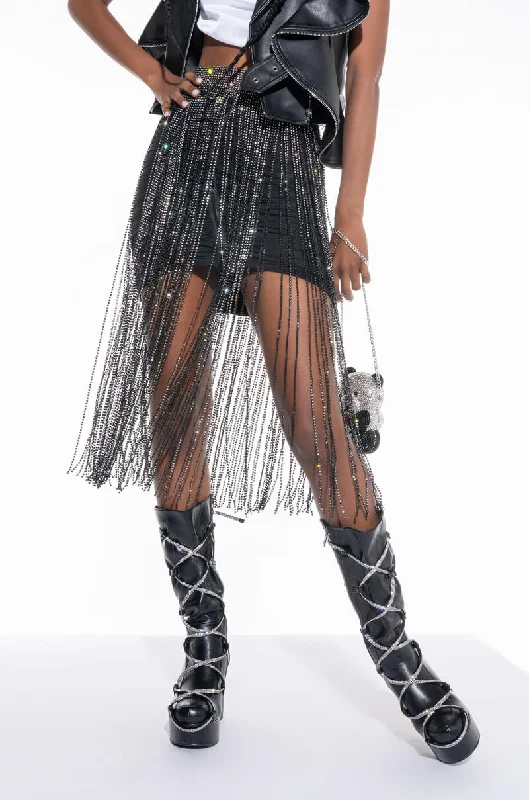 Limited Time Offer GLAM QUEEN RHINESTONE FRINGE SKIRT