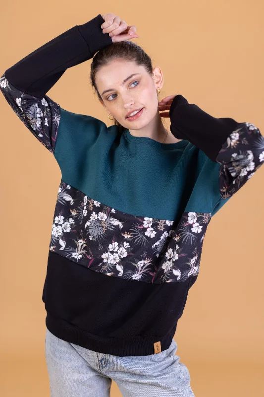 Style Upgrade Sweater Mia Dark Teal Flowers