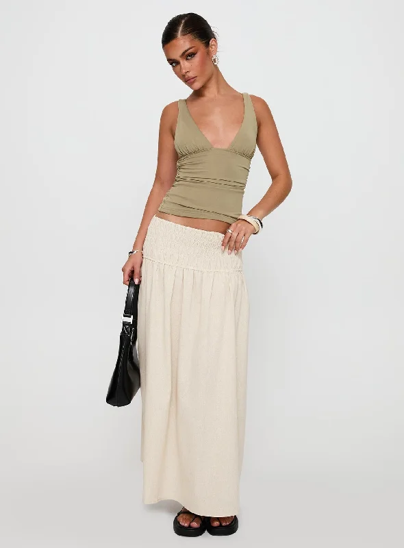 End Of Season Clearance Small Towns Shirred Midi Skirt Beige